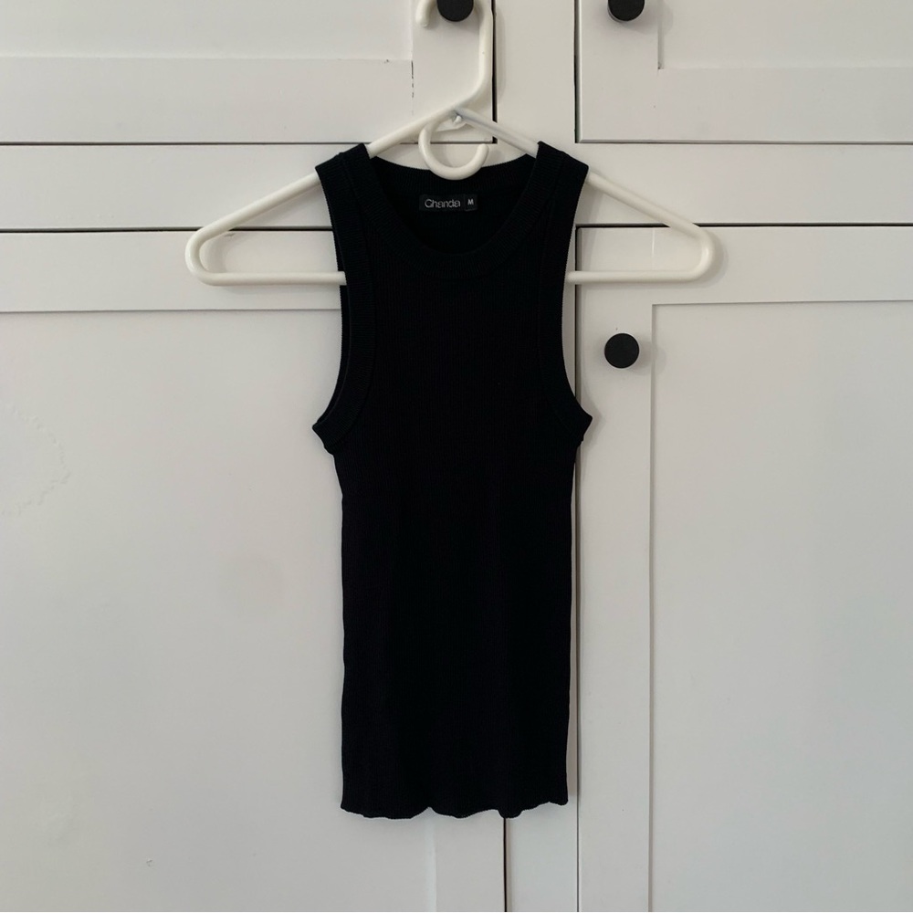 Ghanda Black Sheer Ribbed Sleeveless Tank Top Size Medium